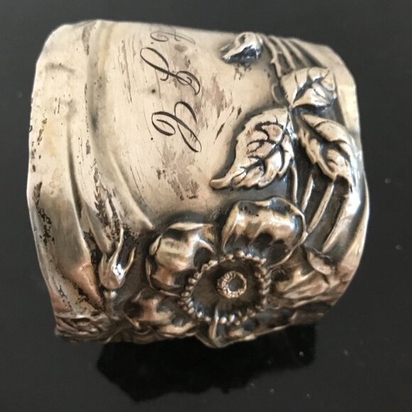 Art Nouveau Cuff Bracelet Floral Solid Sterling Silver 925 Antique Large - Picture 3 of 14